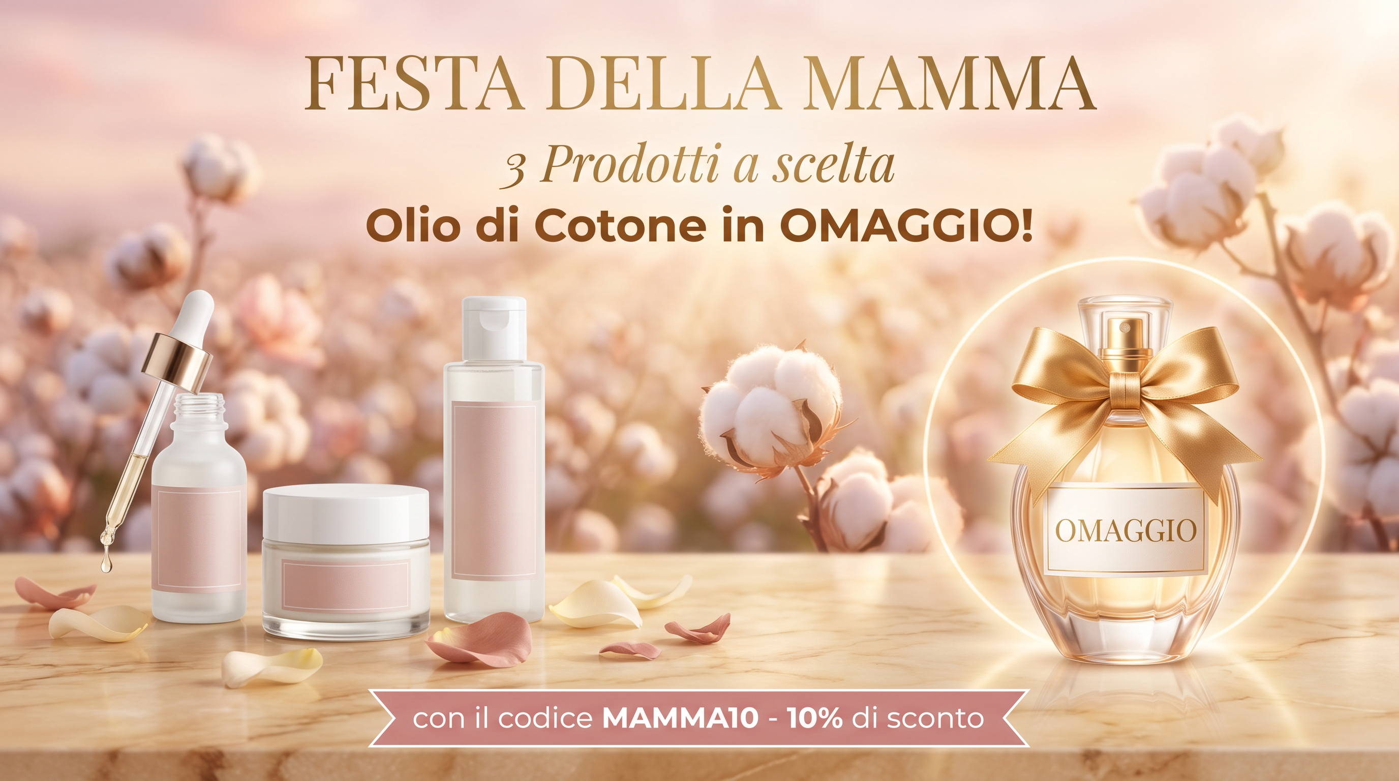 Festa della Mamma — 3 prodotti + Olio di Cotone in omaggio + codice MAMMA10